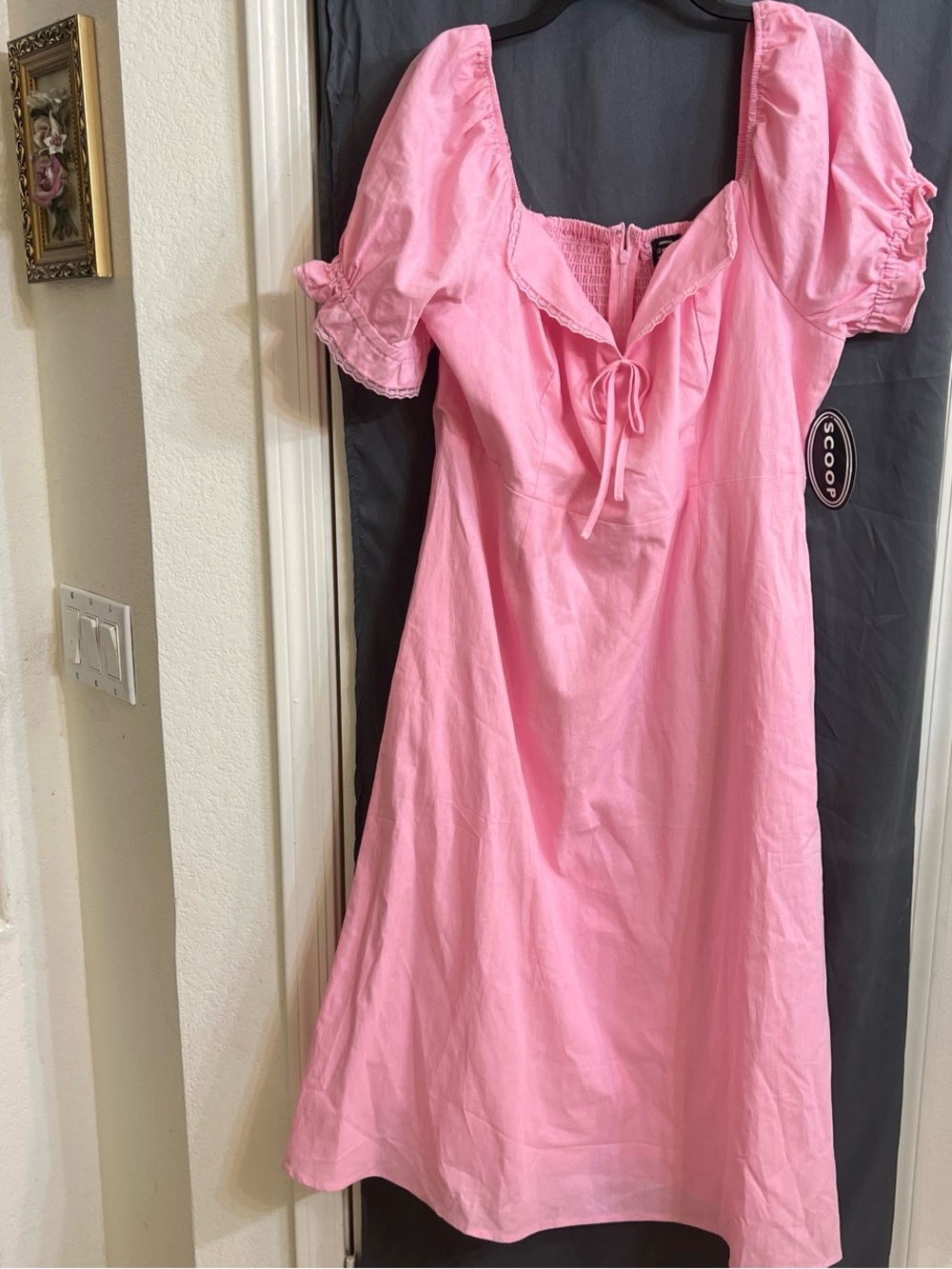 NWT Scoop linen Pink Puff-Sleeve Midi lined  Dress size XXL